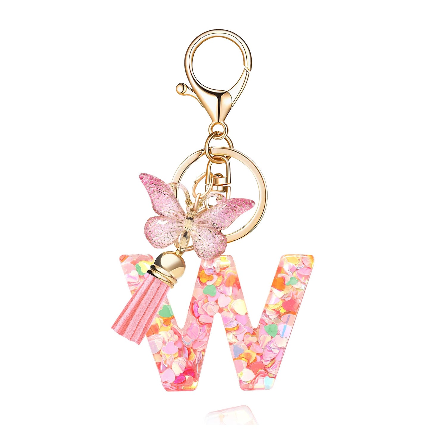 Fashion Alphabet Initial Letter Keychain Tassel Butterfly Pendant Key Ring for Purse Handbags Women Girl
