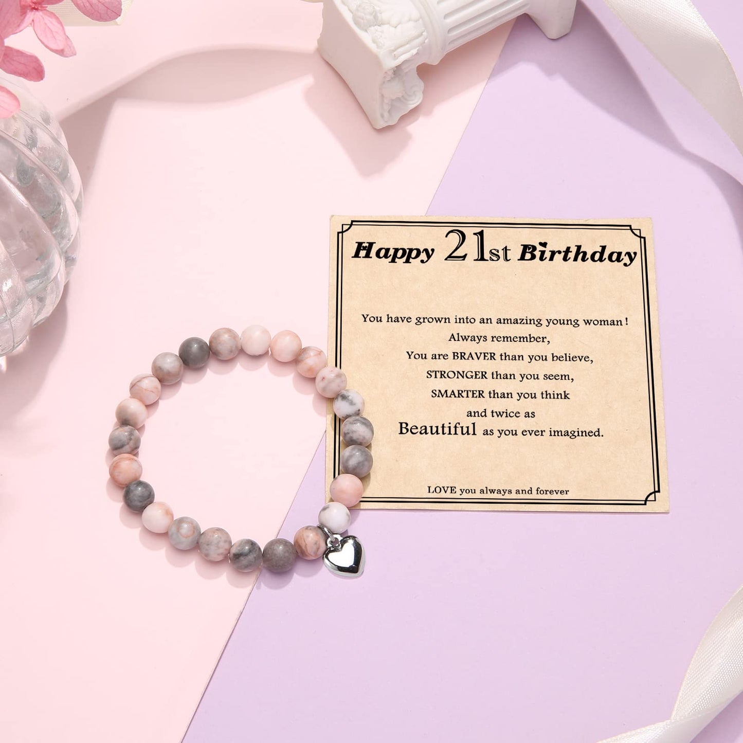jewelrycard 13-60 Birthday Gifts for Women Girls, Natural Stone Bracelet for Women, 13 16 21 40 50 Year old Gifts for Daughter Mom Gradma