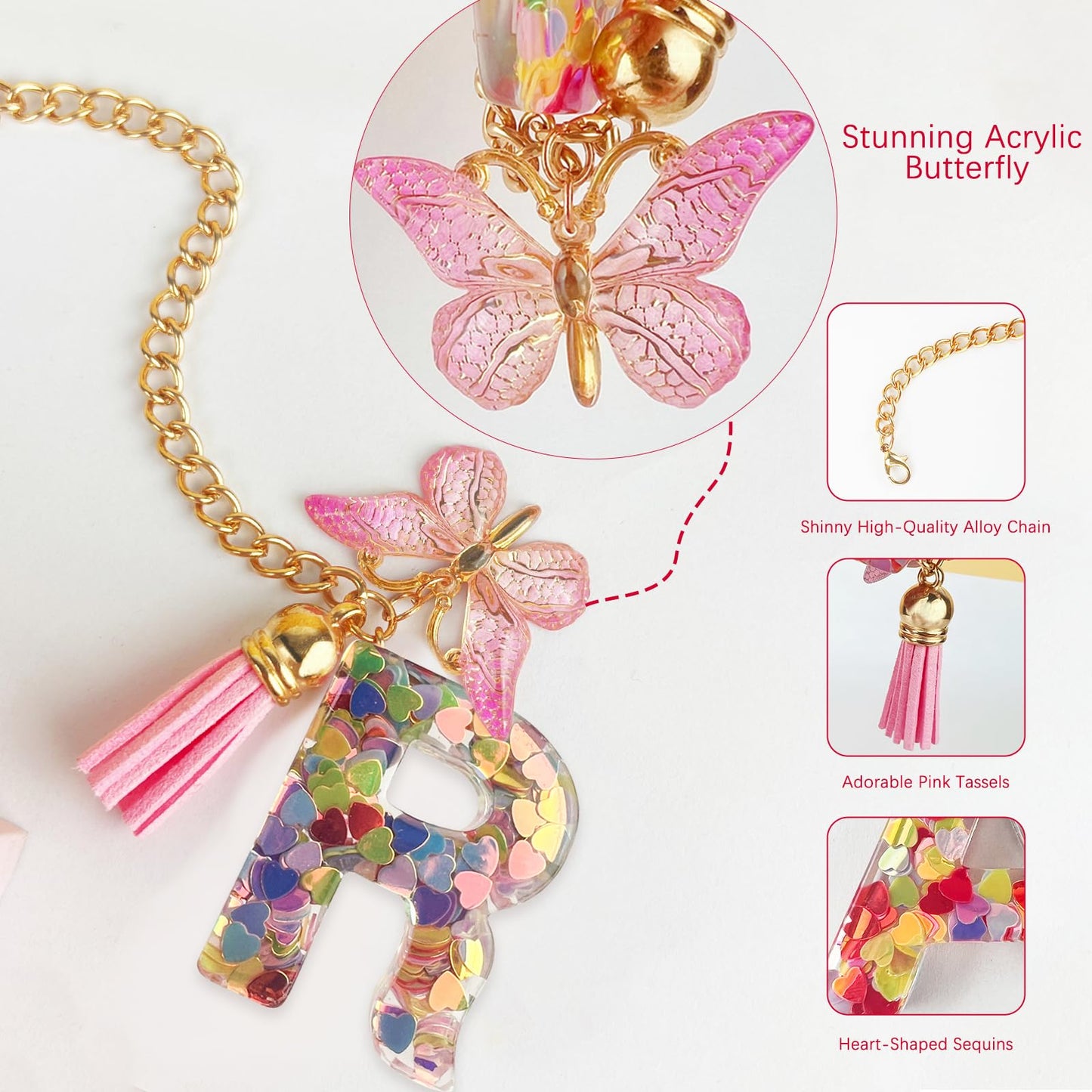 Letter Charm Accessories for Stanley Cup with Handle, Cute Initial Letter A Keychain Handle Charm with Butterfly for Stanley Tumbler for Women Girls
