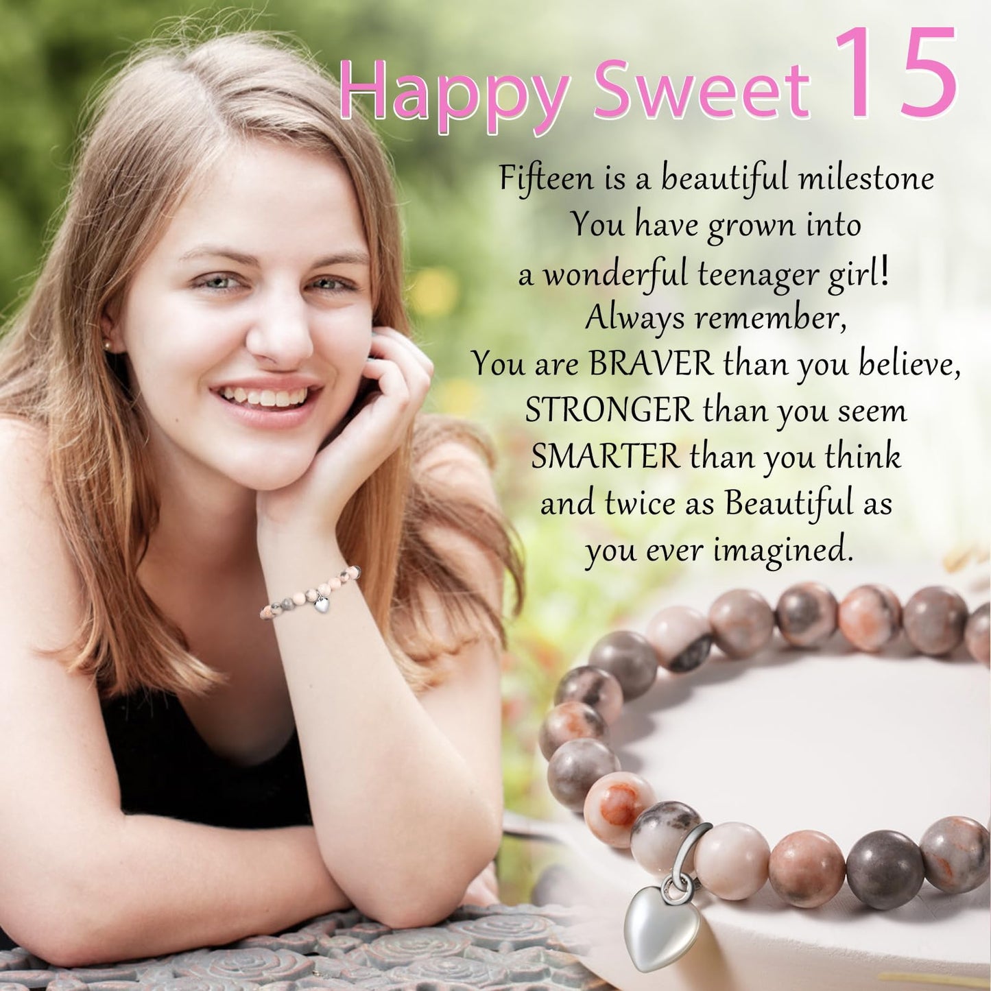 jewelrycard 13-60 Birthday Gifts for Women Girls, Natural Stone Bracelet for Women, 13 16 21 40 50 Year old Gifts for Daughter Mom Gradma