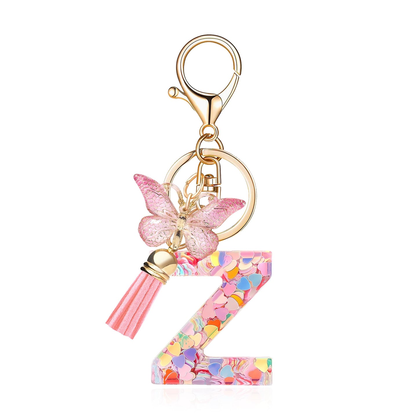 Fashion Alphabet Initial Letter Keychain Tassel Butterfly Pendant Key Ring for Purse Handbags Women Girl