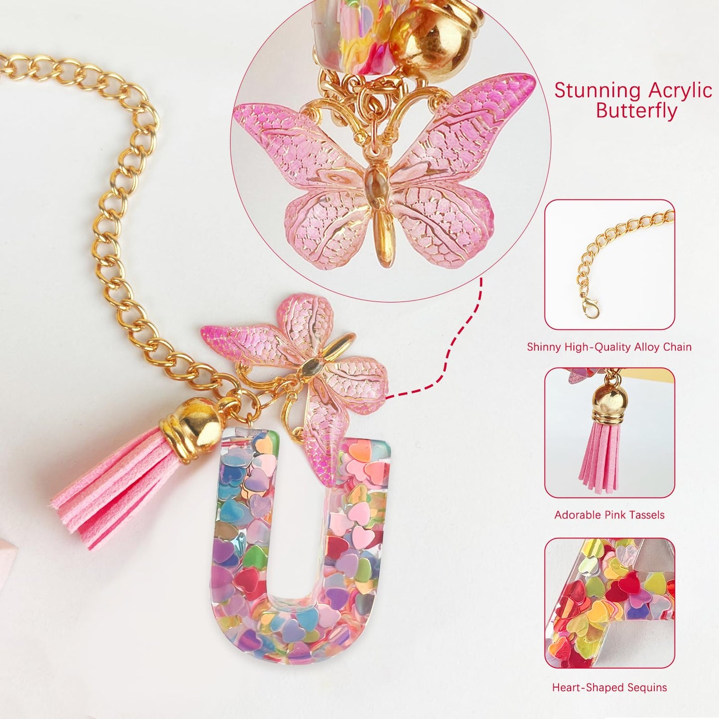 Letter Charm Accessories for Stanley Cup with Handle, Cute Initial Letter A Keychain Handle Charm with Butterfly for Stanley Tumbler for Women Girls