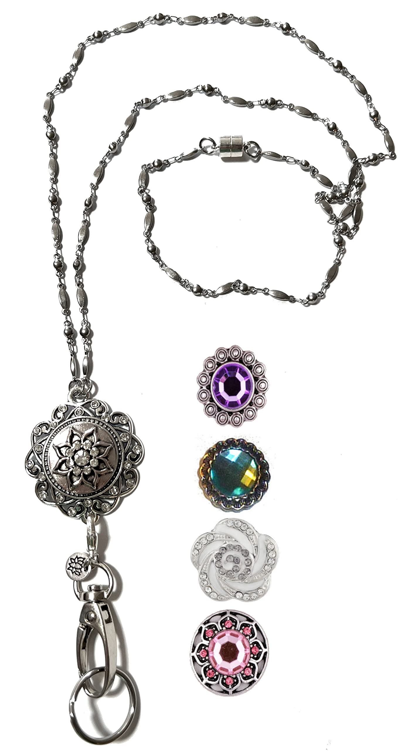 Hidden Hollow Beads Retractable Badge Reel, Snap Interchangable Women's Lanyard, Strong, ID Card Holder, Keys Teacher Nurse Cruise Key Keychain