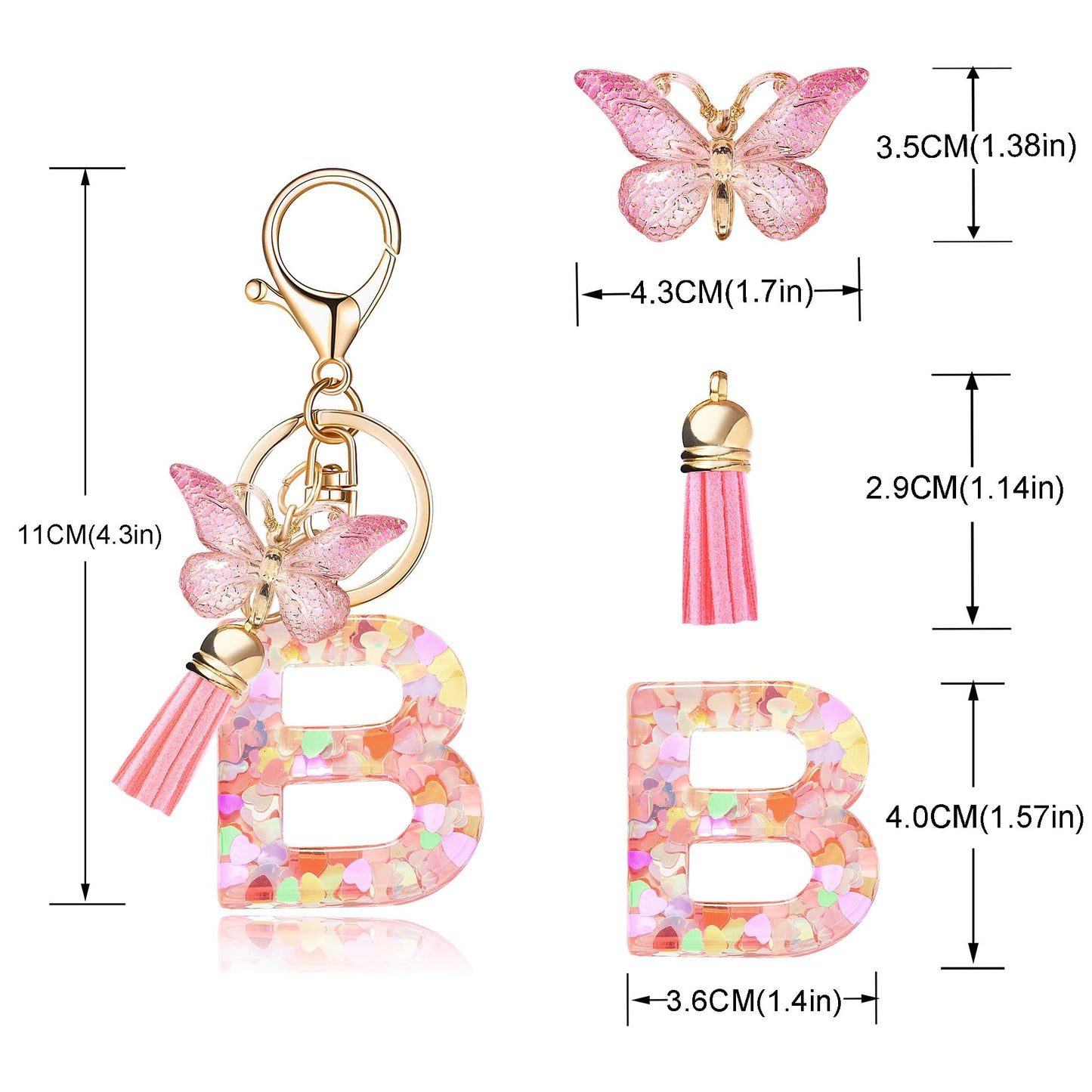 Fashion Alphabet Initial Letter Keychain Tassel Butterfly Pendant Key Ring for Purse Handbags Women Girl