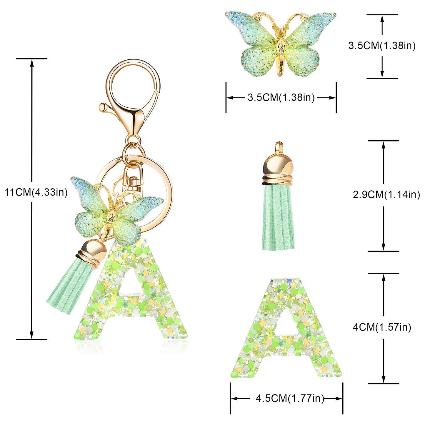 Fashion Alphabet Initial Letter Keychain Tassel Butterfly Pendant Key Ring for Purse Handbags Women Girl