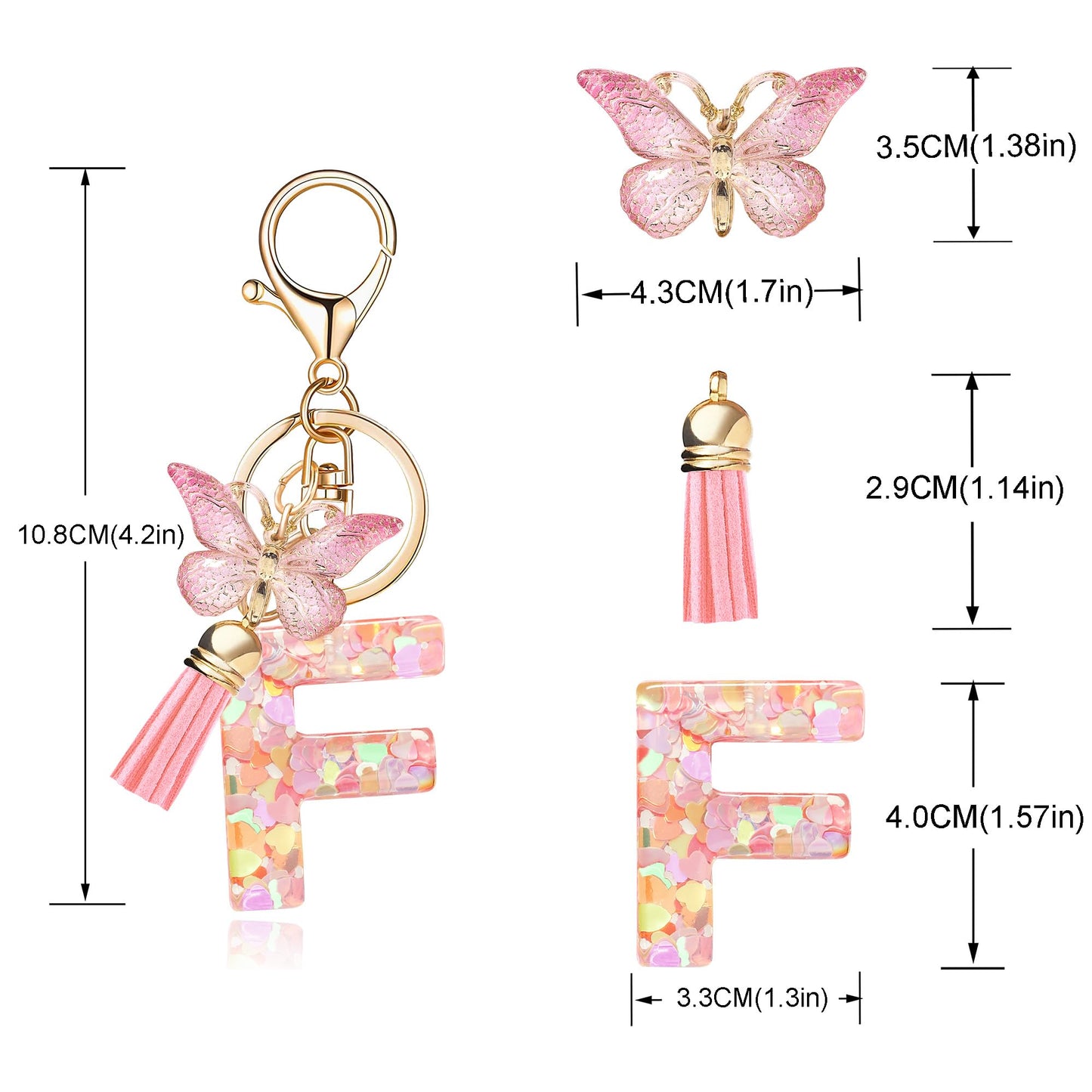 Fashion Alphabet Initial Letter Keychain Tassel Butterfly Pendant Key Ring for Purse Handbags Women Girl
