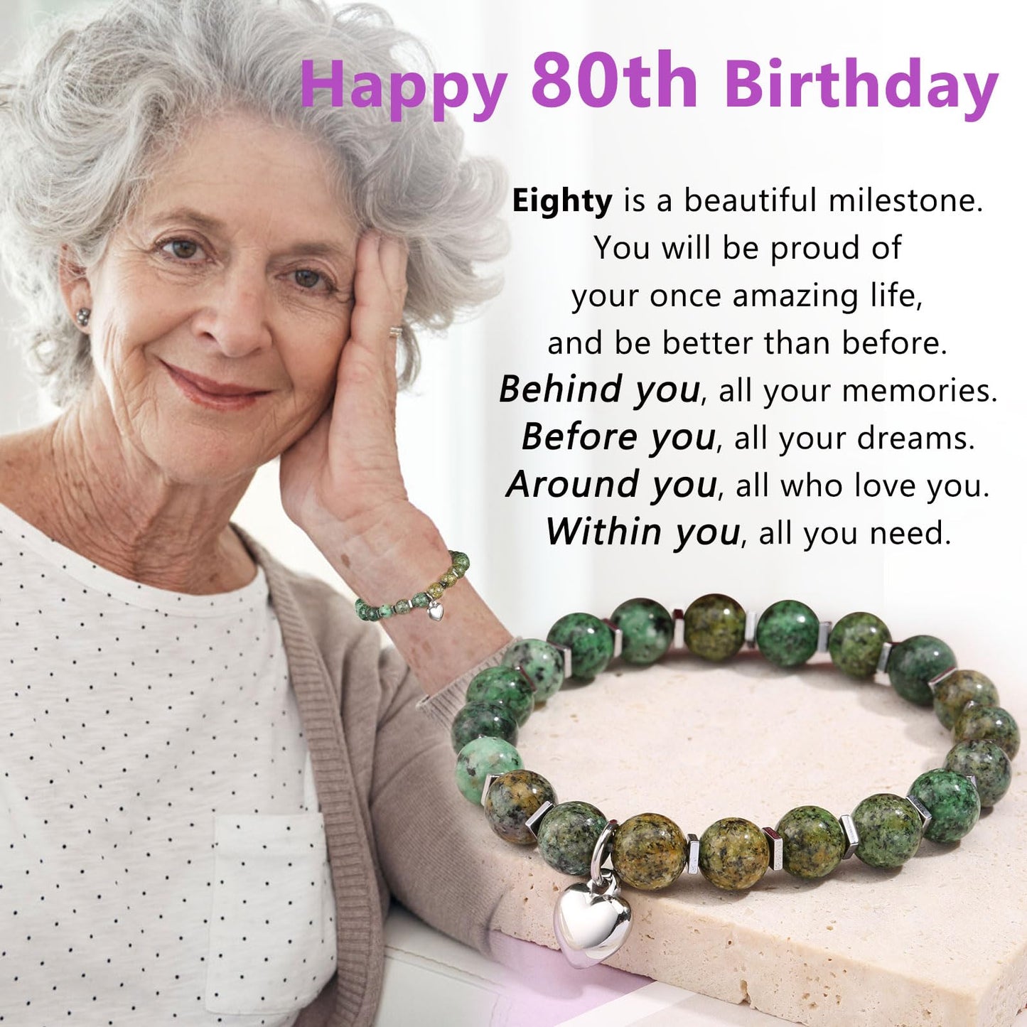 jewelrycard 13-60 Birthday Gifts for Women Girls, Natural Stone Bracelet for Women, 13 16 21 40 50 Year old Gifts for Daughter Mom Gradma
