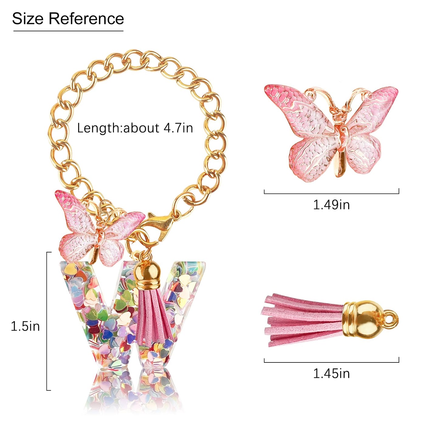 Letter Charm Accessories for Stanley Cup with Handle, Cute Initial Letter A Keychain Handle Charm with Butterfly for Stanley Tumbler for Women Girls