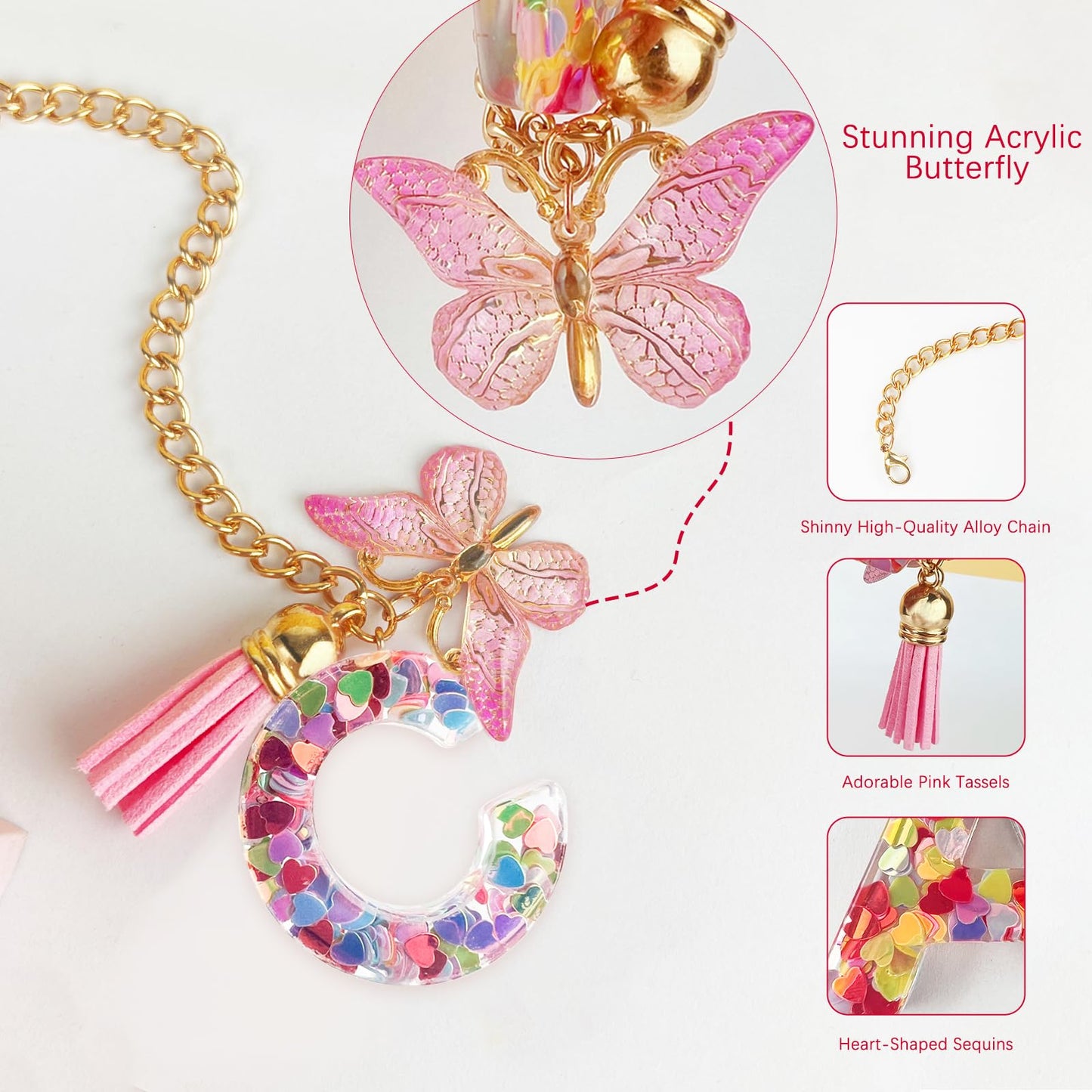 Letter Charm Accessories for Stanley Cup with Handle, Cute Initial Letter A Keychain Handle Charm with Butterfly for Stanley Tumbler for Women Girls