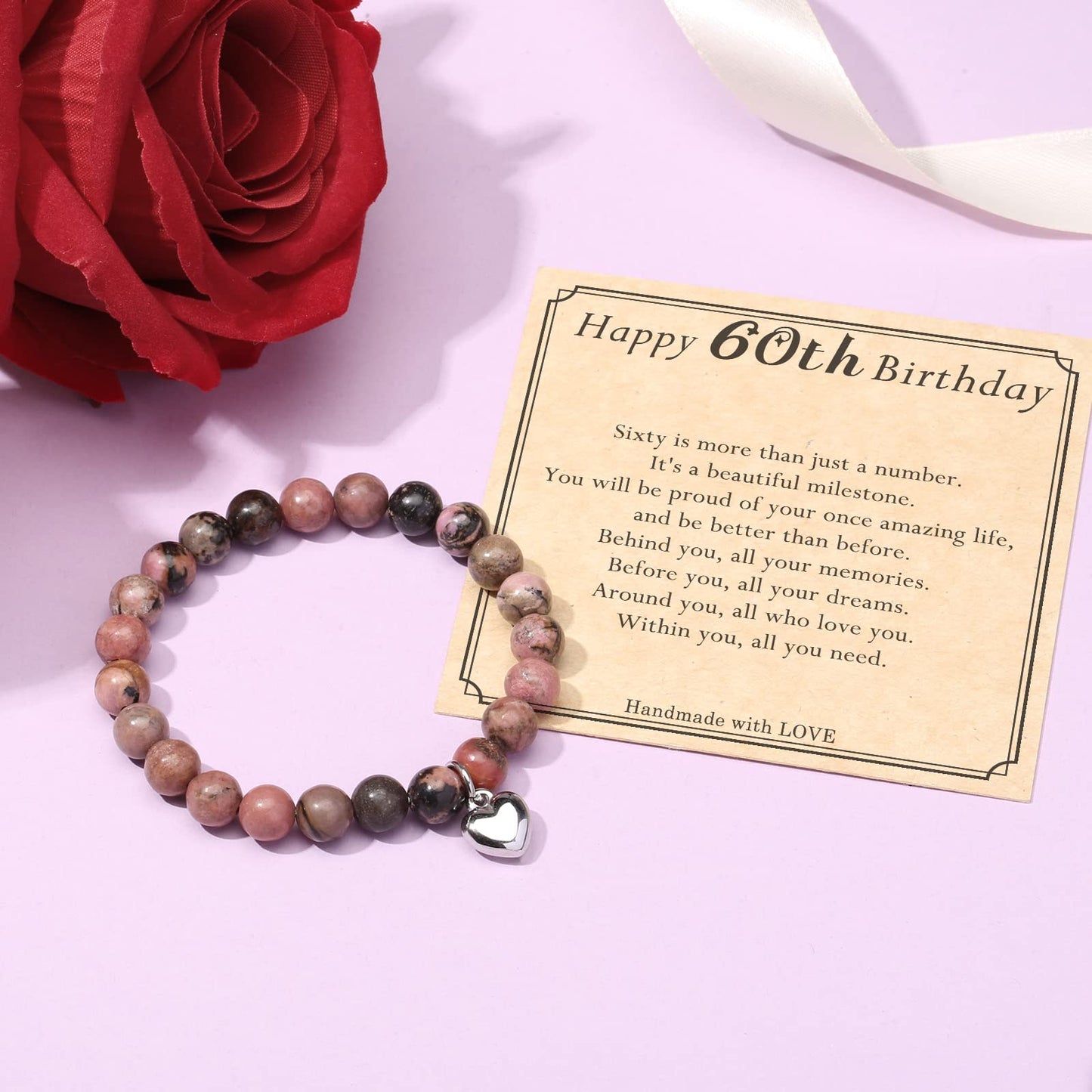 jewelrycard 13-60 Birthday Gifts for Women Girls, Natural Stone Bracelet for Women, 13 16 21 40 50 Year old Gifts for Daughter Mom Gradma