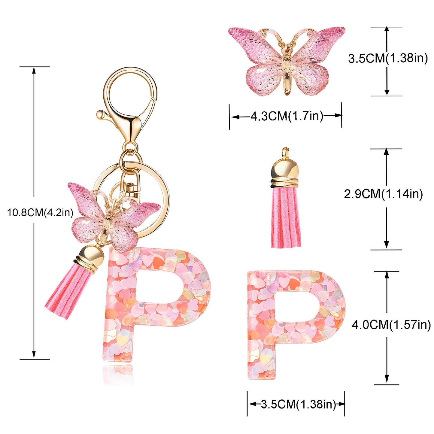 Fashion Alphabet Initial Letter Keychain Tassel Butterfly Pendant Key Ring for Purse Handbags Women Girl