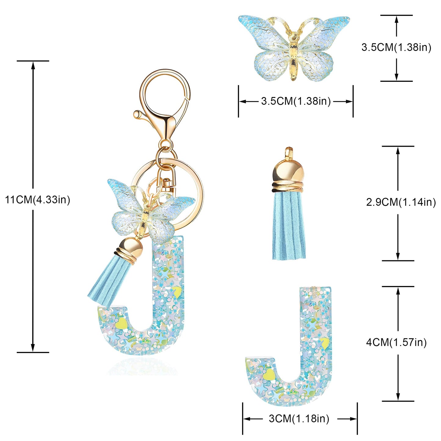 Fashion Alphabet Initial Letter Keychain Tassel Butterfly Pendant Key Ring for Purse Handbags Women Girl