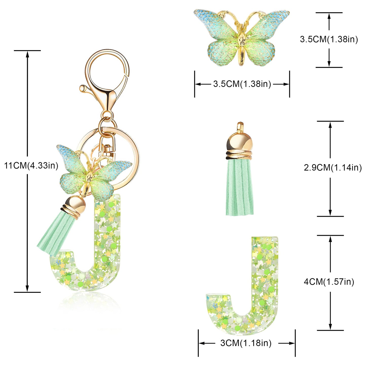 Fashion Alphabet Initial Letter Keychain Tassel Butterfly Pendant Key Ring for Purse Handbags Women Girl