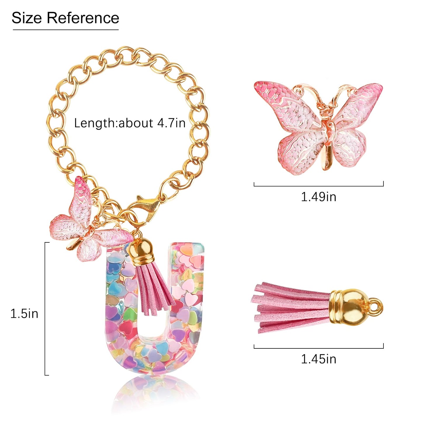 Letter Charm Accessories for Stanley Cup with Handle, Cute Initial Letter A Keychain Handle Charm with Butterfly for Stanley Tumbler for Women Girls