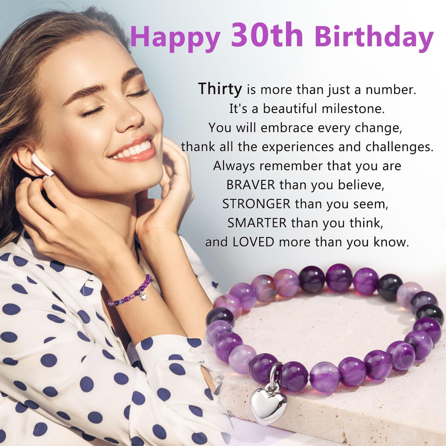jewelrycard 13-60 Birthday Gifts for Women Girls, Natural Stone Bracelet for Women, 13 16 21 40 50 Year old Gifts for Daughter Mom Gradma