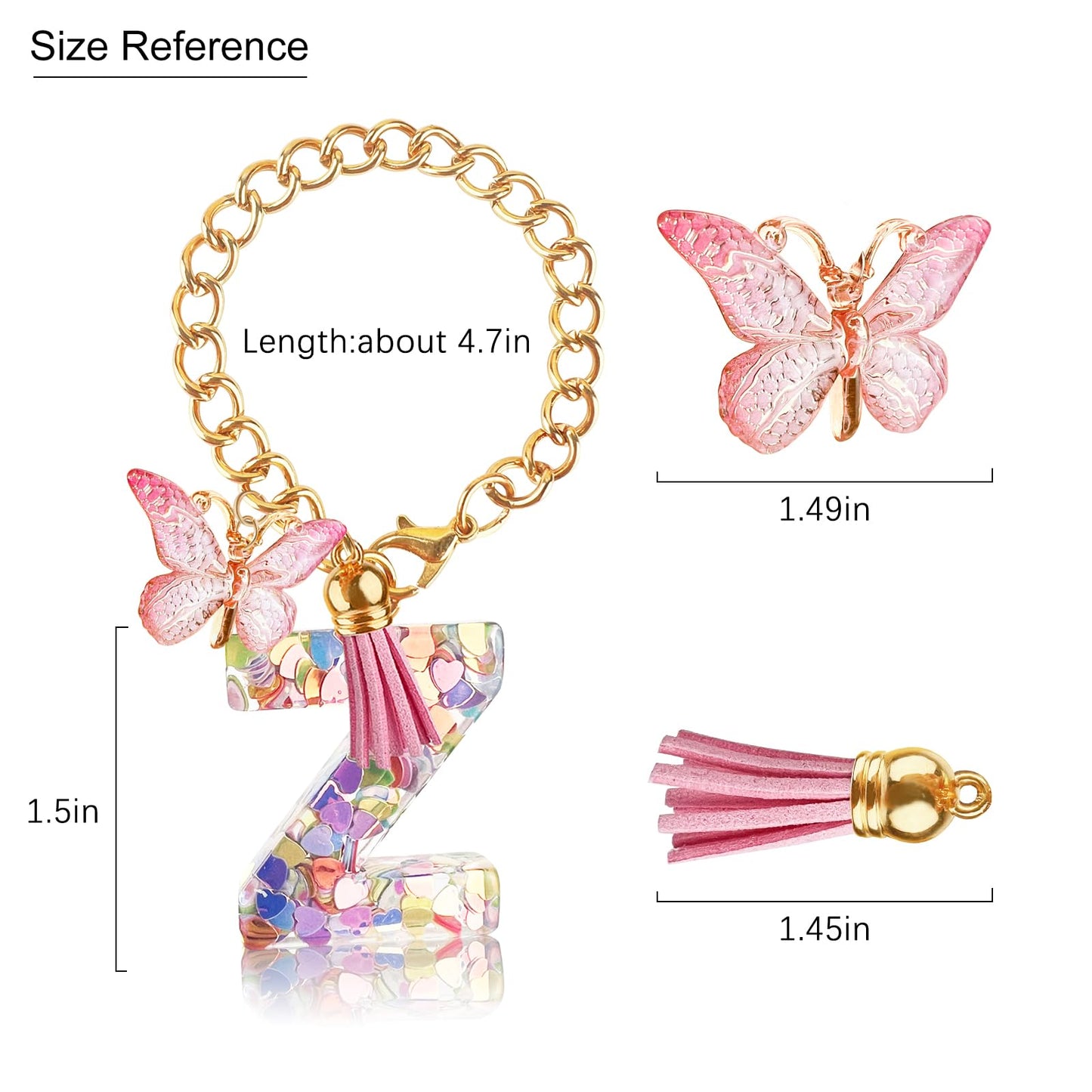 Letter Charm Accessories for Stanley Cup with Handle, Cute Initial Letter A Keychain Handle Charm with Butterfly for Stanley Tumbler for Women Girls