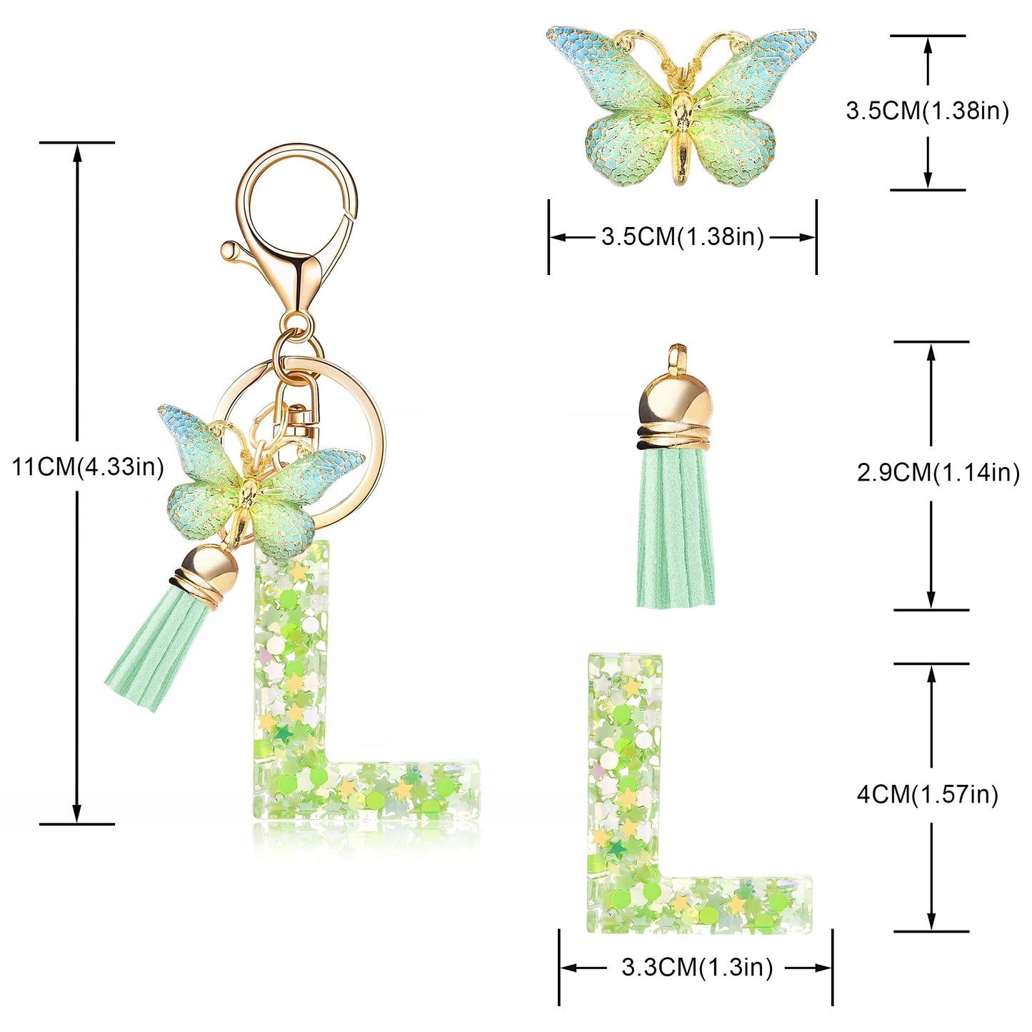 Fashion Alphabet Initial Letter Keychain Tassel Butterfly Pendant Key Ring for Purse Handbags Women Girl