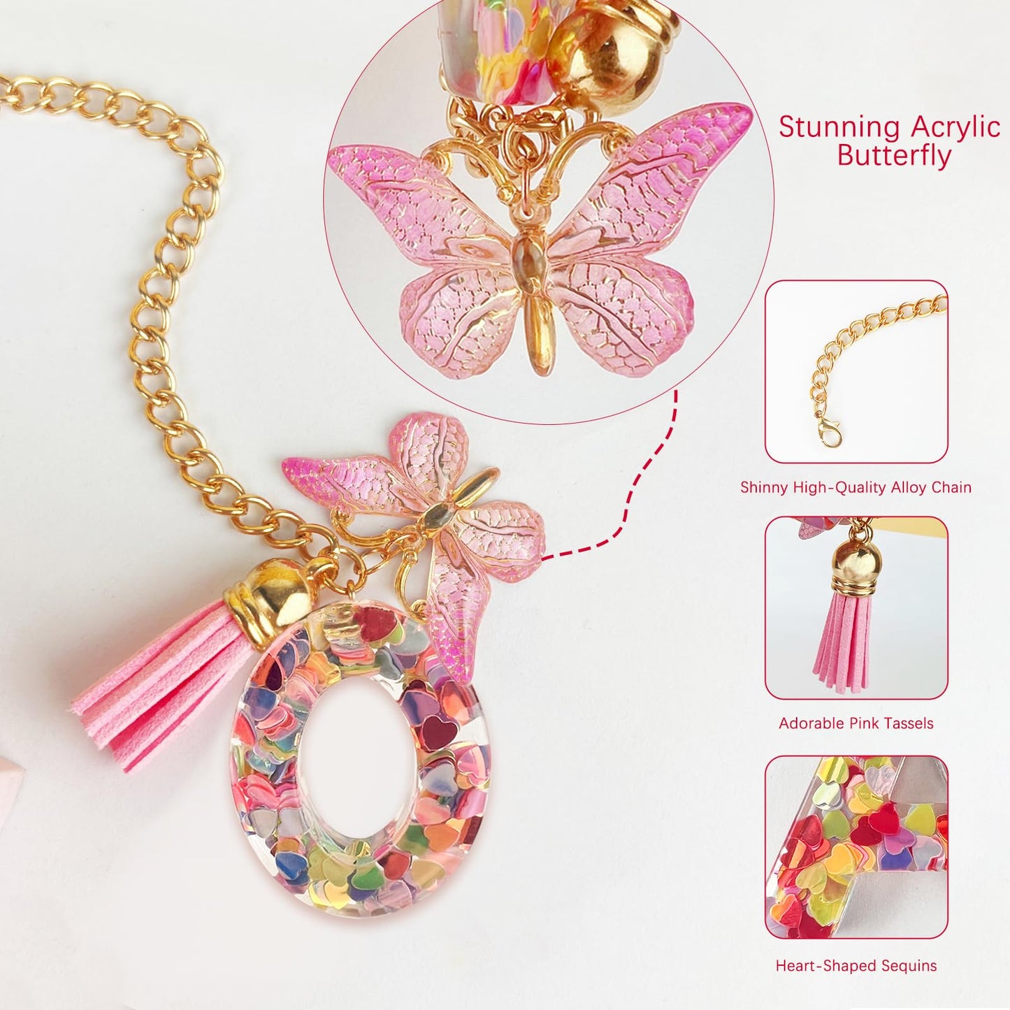 Letter Charm Accessories for Stanley Cup with Handle, Cute Initial Letter A Keychain Handle Charm with Butterfly for Stanley Tumbler for Women Girls