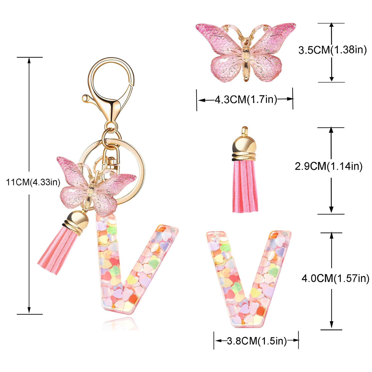 Fashion Alphabet Initial Letter Keychain Tassel Butterfly Pendant Key Ring for Purse Handbags Women Girl