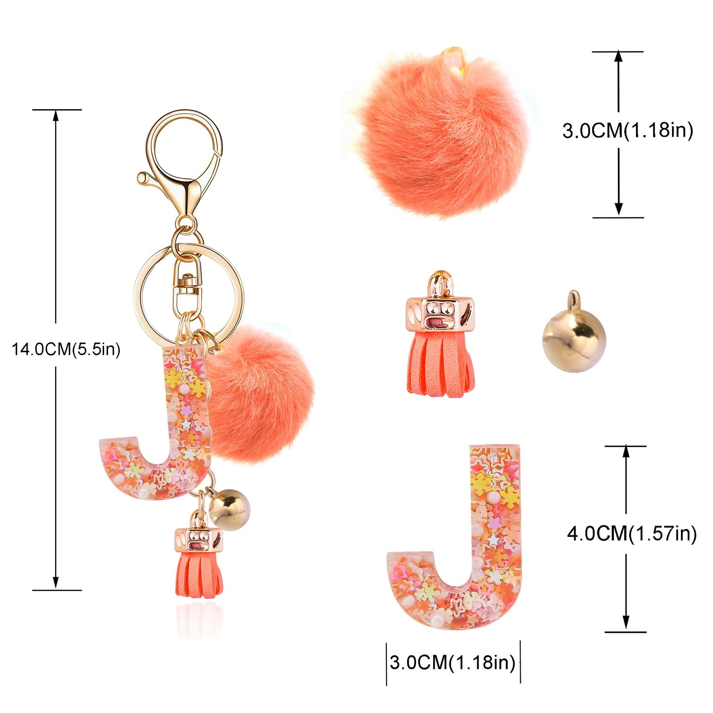 Resin Alphabet Initial Letter Keychain Keyring for Women Purse Handbags With Fur Ball Pom
