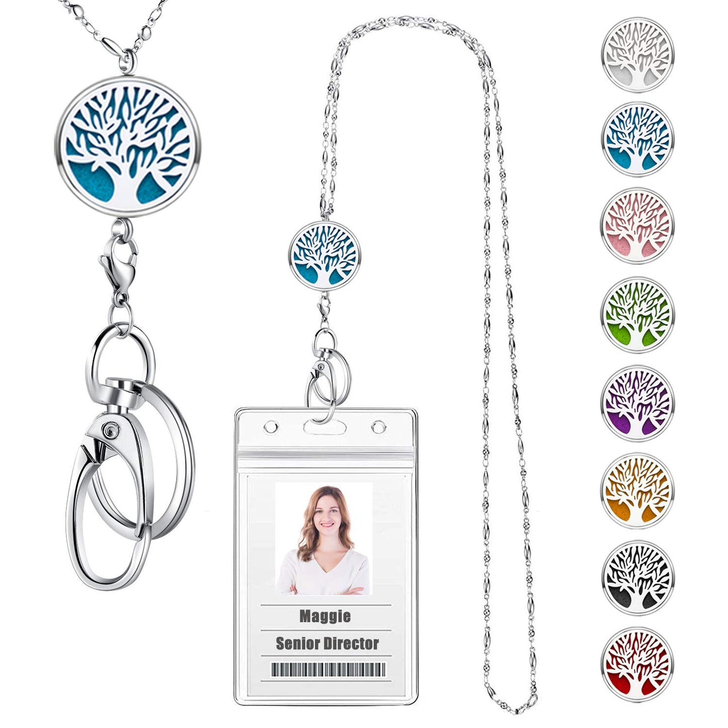 Lanyards for ID Badges Keys Women Cute Teacher Lanyard ID Holder Necklace Silver Chain Fashion Strong Keychain Diffuser Office School Work Jewelry Nurse Teacher Appreciation Gifts Mandala