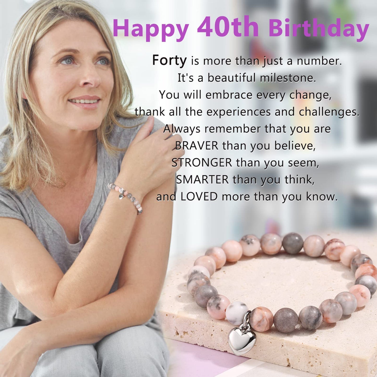 jewelrycard 13-60 Birthday Gifts for Women Girls, Natural Stone Bracelet for Women, 13 16 21 40 50 Year old Gifts for Daughter Mom Gradma