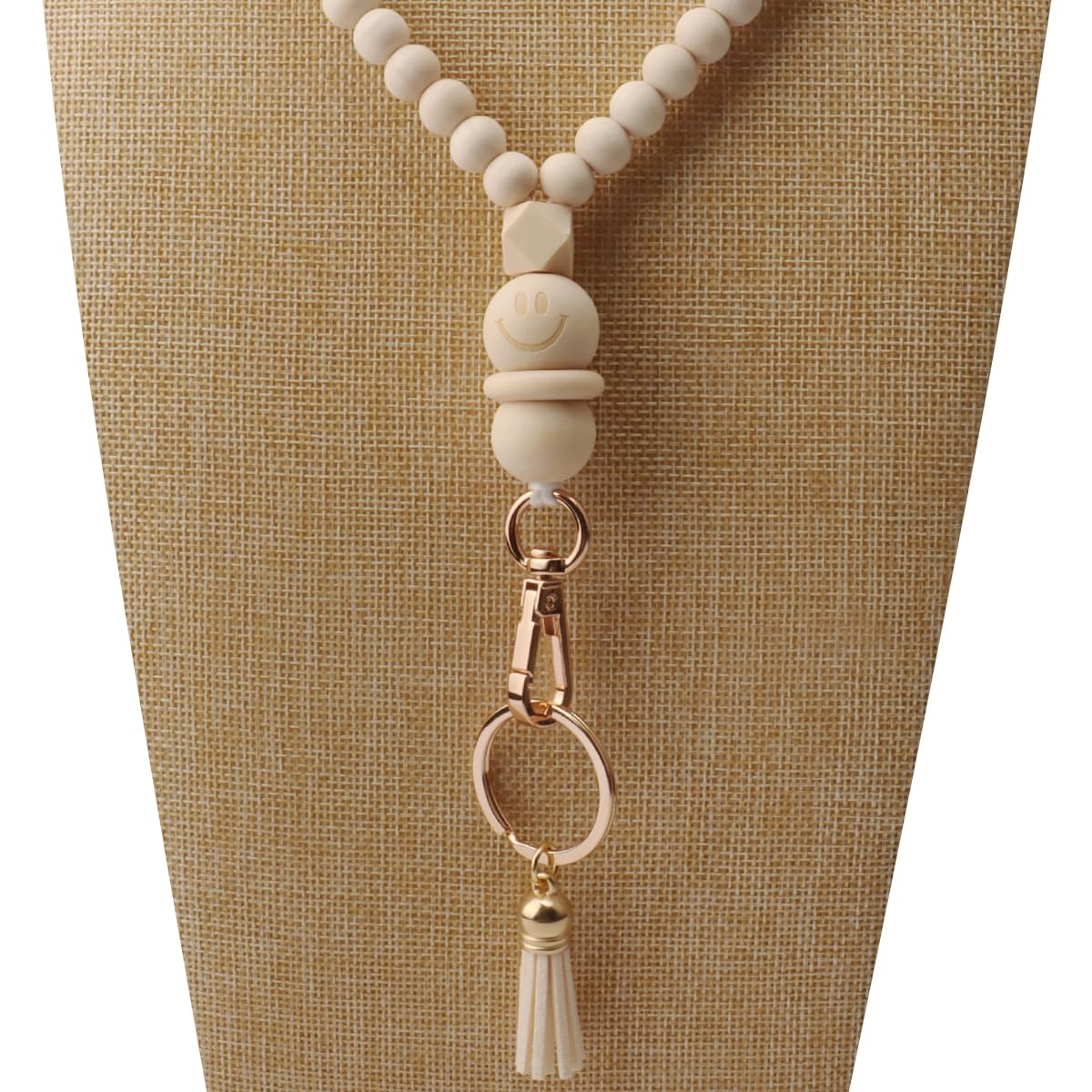 Teacher Lanyard with ID Holder, Fashion Wood Beaded Lanyard for Keys, Super Cute Boho Breakaway Lanyard for Women
