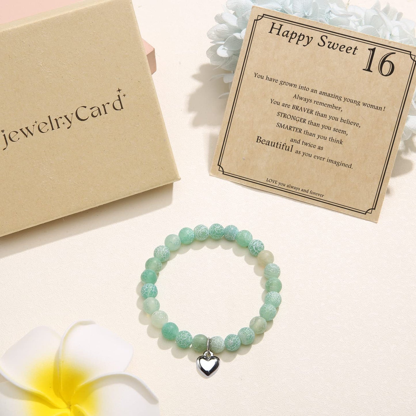 jewelrycard 13-60 Birthday Gifts for Women Girls, Natural Stone Bracelet for Women, 13 16 21 40 50 Year old Gifts for Daughter Mom Gradma