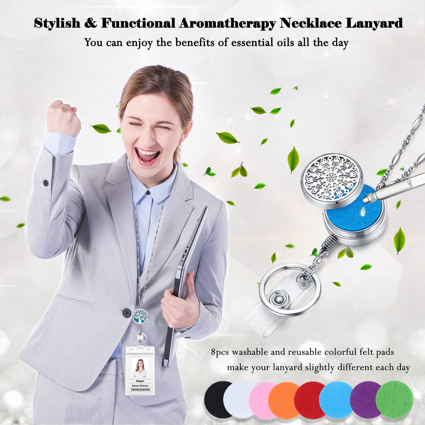 Lanyards for ID Badges Keys Women Cute Teacher Lanyard ID Holder Necklace Silver Chain Fashion Strong Keychain Diffuser Office School Work Jewelry Nurse Teacher Appreciation Gifts Mandala