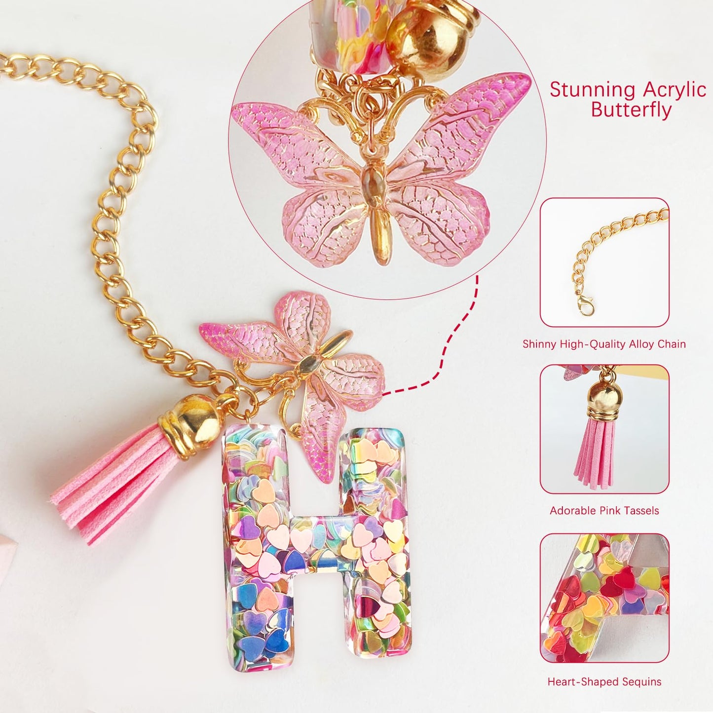 Letter Charm Accessories for Stanley Cup with Handle, Cute Initial Letter A Keychain Handle Charm with Butterfly for Stanley Tumbler for Women Girls