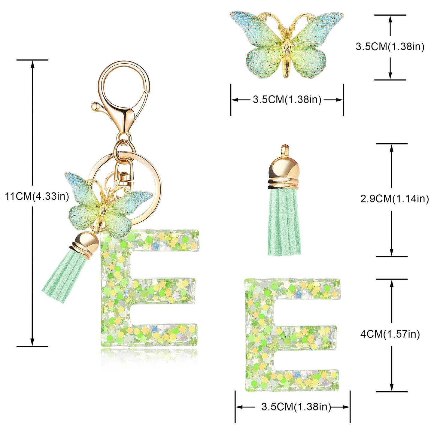 Fashion Alphabet Initial Letter Keychain Tassel Butterfly Pendant Key Ring for Purse Handbags Women Girl