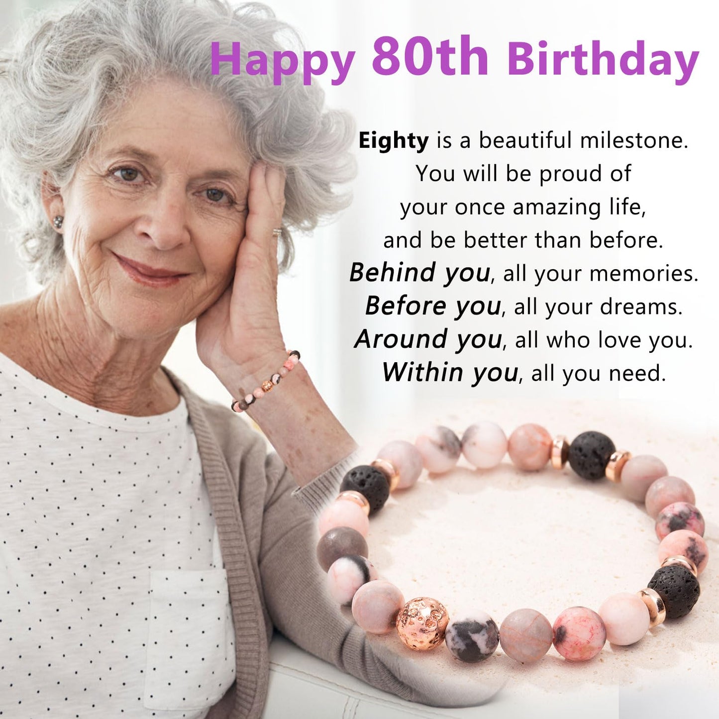 jewelrycard 13-60 Birthday Gifts for Women Girls, Natural Stone Bracelet for Women, 13 16 21 40 50 Year old Gifts for Daughter Mom Gradma