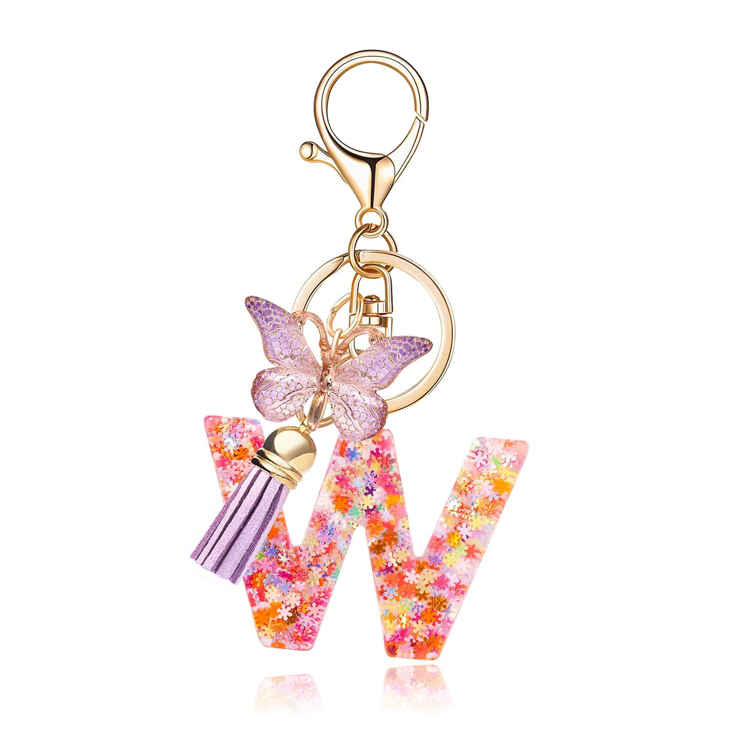 Fashion Alphabet Initial Letter Keychain Tassel Butterfly Pendant Key Ring for Purse Handbags Women Girl