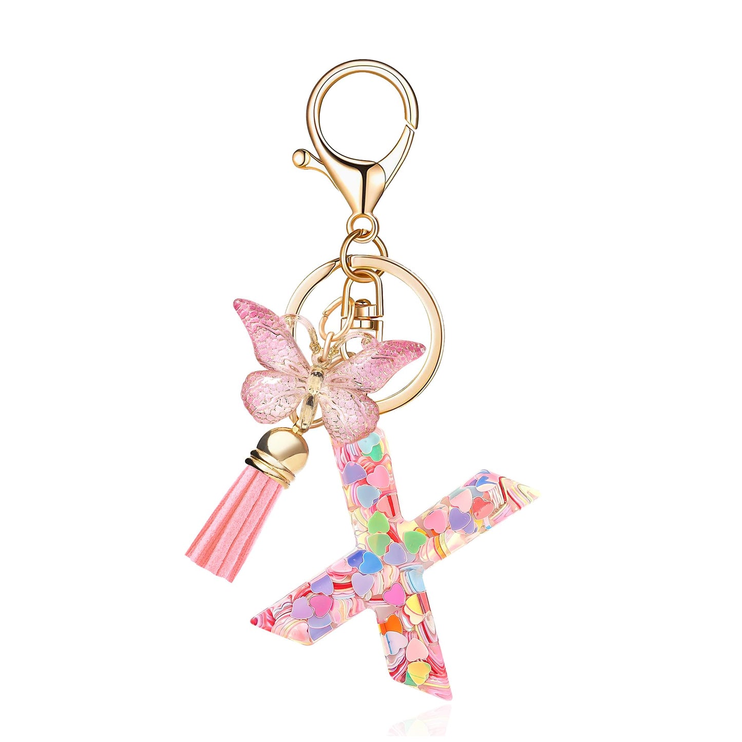 Fashion Alphabet Initial Letter Keychain Tassel Butterfly Pendant Key Ring for Purse Handbags Women Girl