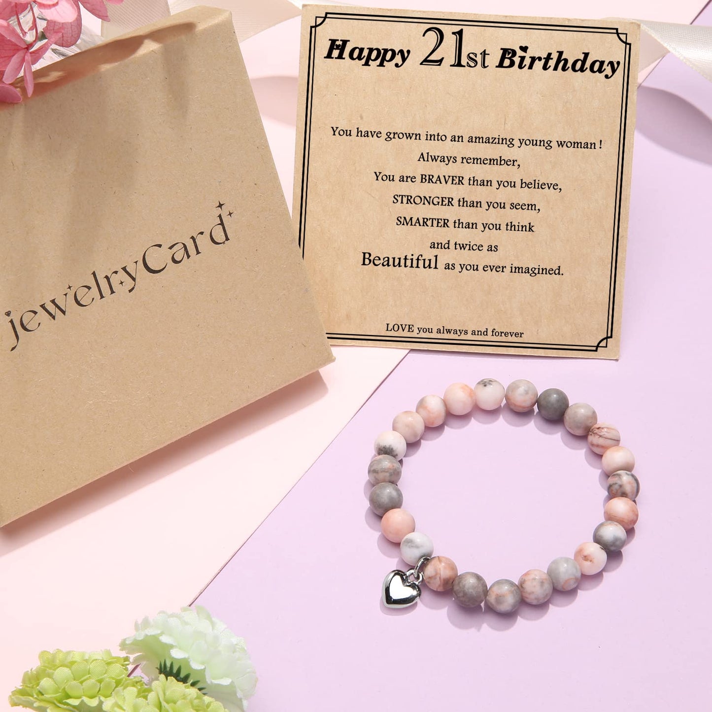 jewelrycard 13-60 Birthday Gifts for Women Girls, Natural Stone Bracelet for Women, 13 16 21 40 50 Year old Gifts for Daughter Mom Gradma