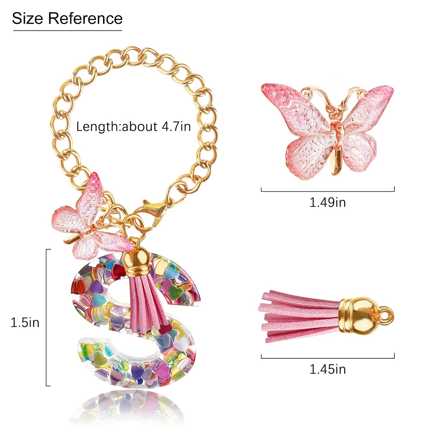 Letter Charm Accessories for Stanley Cup with Handle, Cute Initial Letter A Keychain Handle Charm with Butterfly for Stanley Tumbler for Women Girls