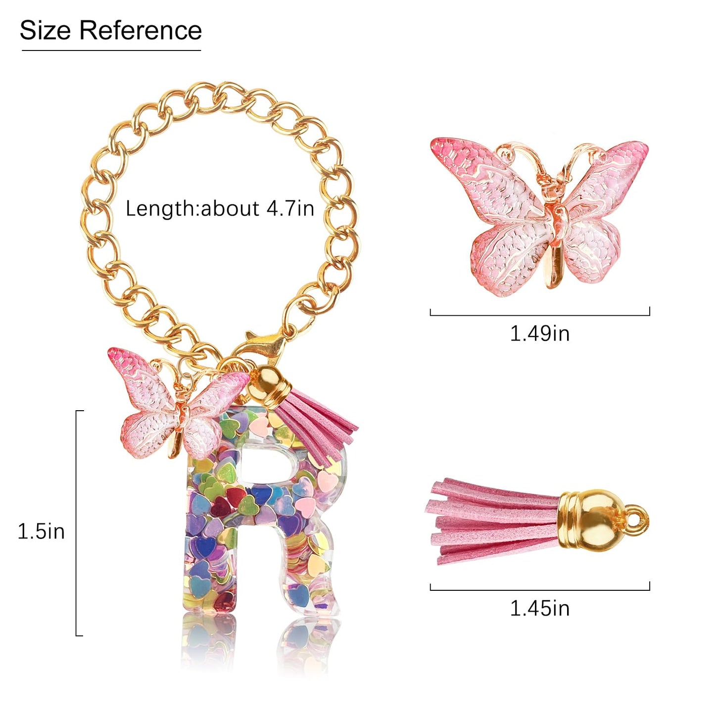 Letter Charm Accessories for Stanley Cup with Handle, Cute Initial Letter A Keychain Handle Charm with Butterfly for Stanley Tumbler for Women Girls