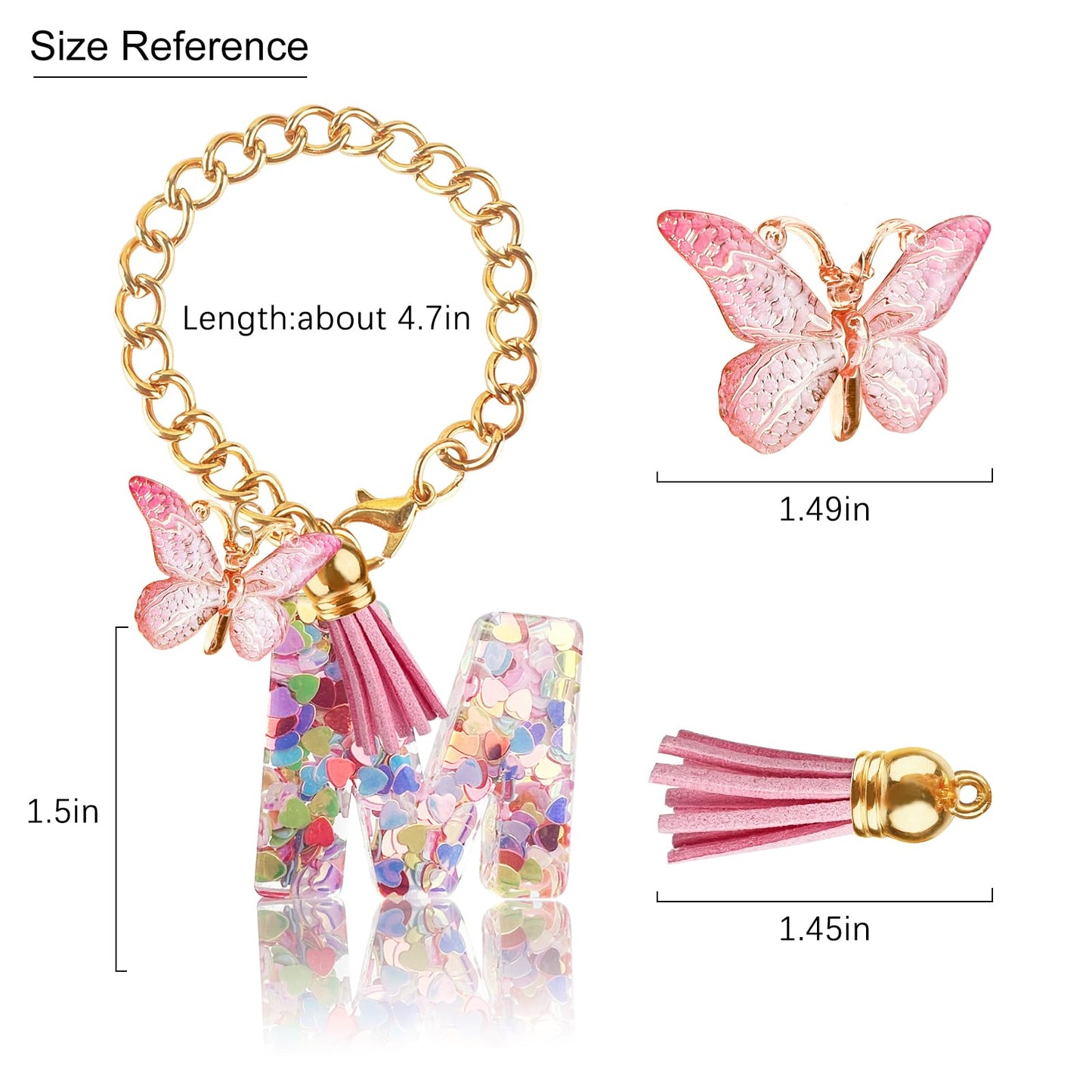 Letter Charm Accessories for Stanley Cup with Handle, Cute Initial Letter A Keychain Handle Charm with Butterfly for Stanley Tumbler for Women Girls