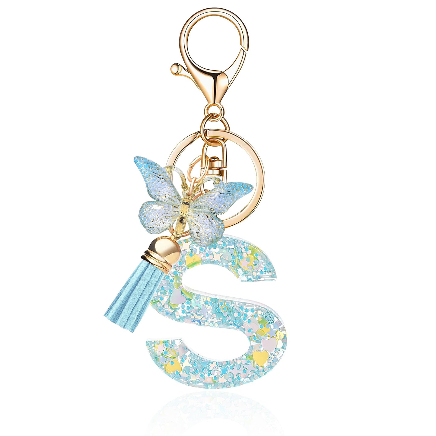 Fashion Alphabet Initial Letter Keychain Tassel Butterfly Pendant Key Ring for Purse Handbags Women Girl