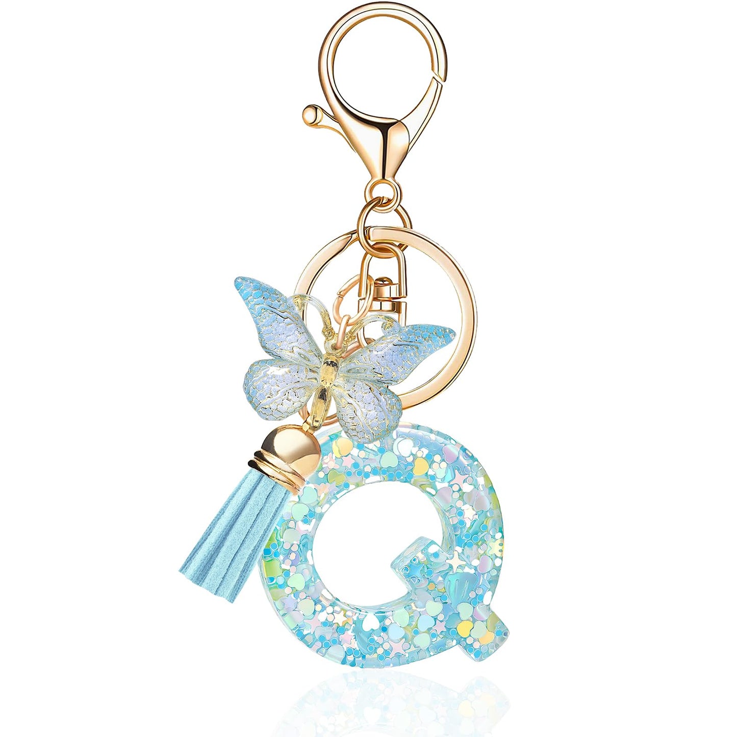 Fashion Alphabet Initial Letter Keychain Tassel Butterfly Pendant Key Ring for Purse Handbags Women Girl