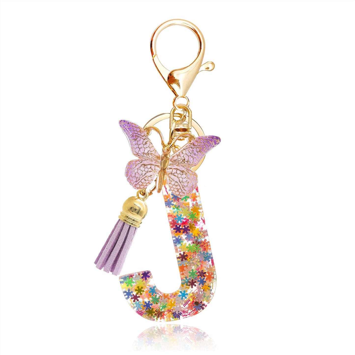 Fashion Alphabet Initial Letter Keychain Tassel Butterfly Pendant Key Ring for Purse Handbags Women Girl
