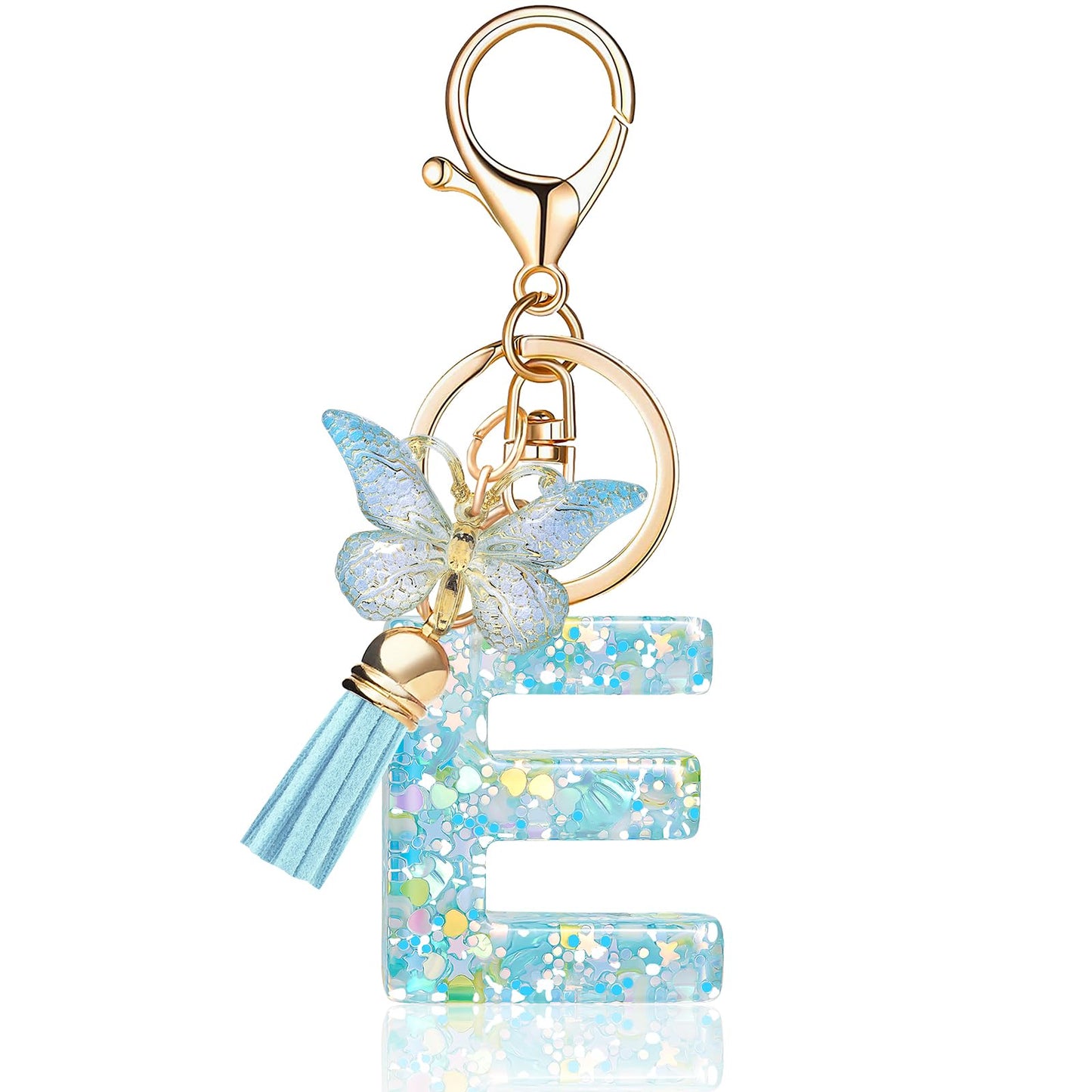 Fashion Alphabet Initial Letter Keychain Tassel Butterfly Pendant Key Ring for Purse Handbags Women Girl