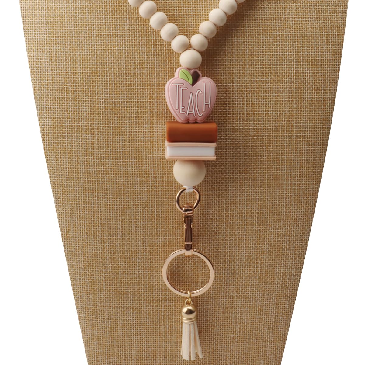 Teacher Lanyard with ID Holder, Fashion Wood Beaded Lanyard for Keys, Super Cute Boho Breakaway Lanyard for Women