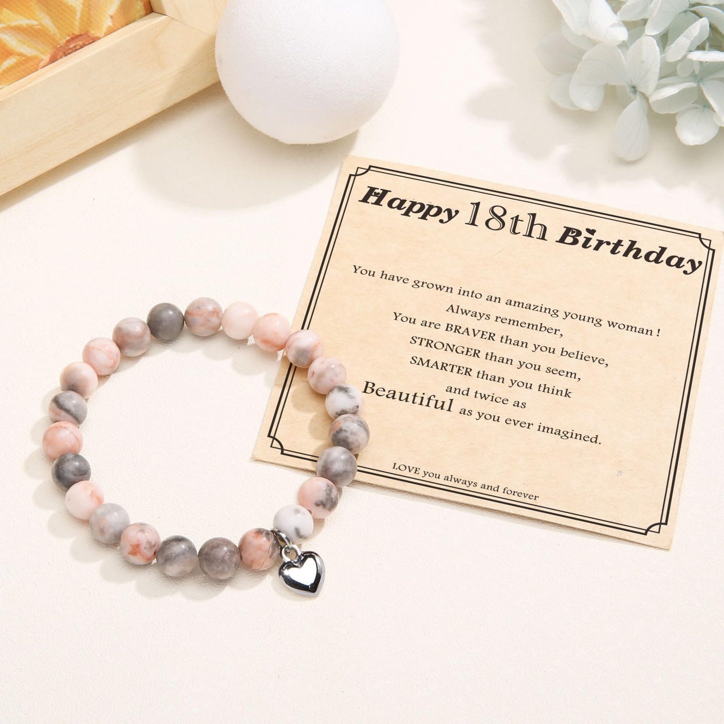 jewelrycard 13-60 Birthday Gifts for Women Girls, Natural Stone Bracelet for Women, 13 16 21 40 50 Year old Gifts for Daughter Mom Gradma