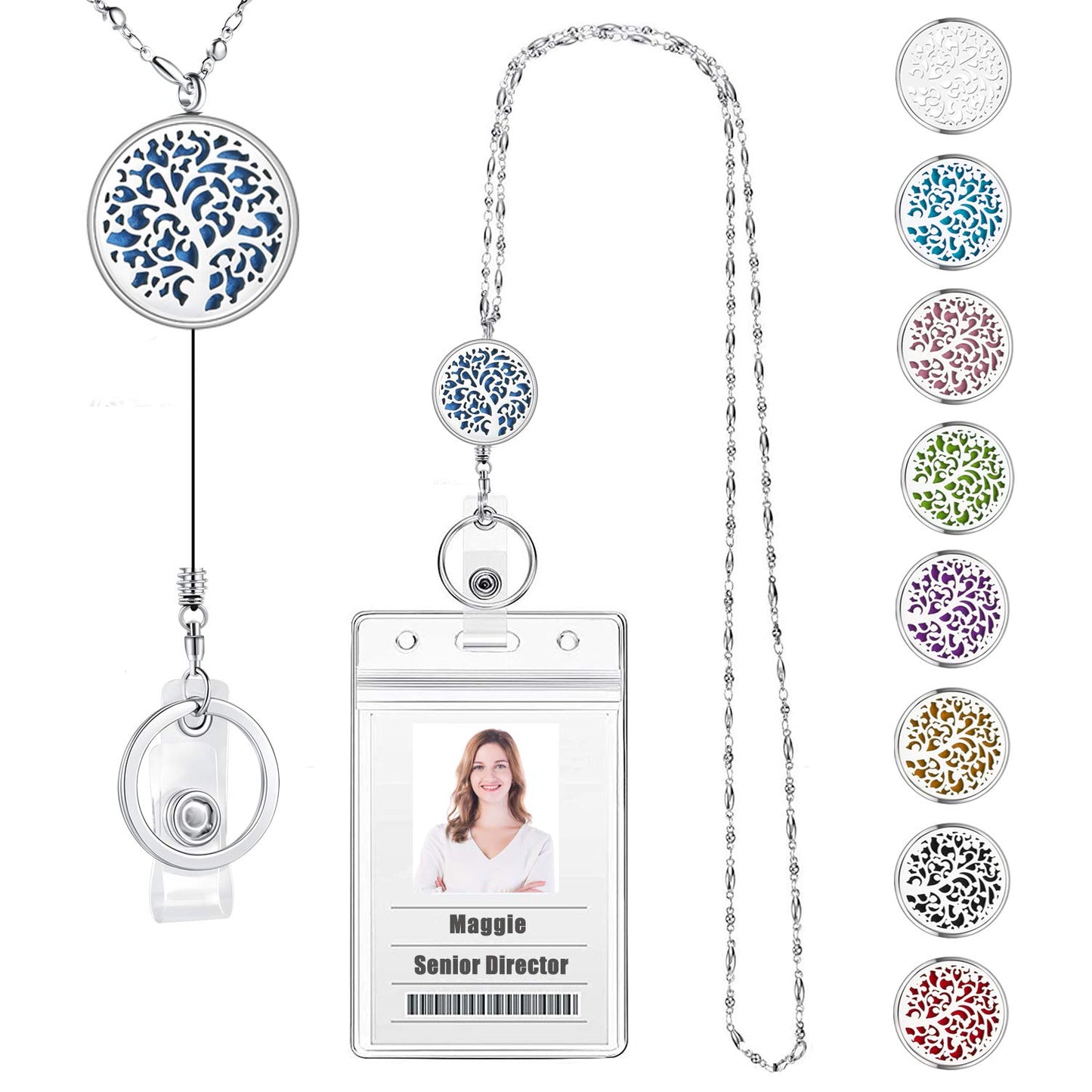 Lanyards for ID Badges Keys Women Cute Teacher Lanyard ID Holder Necklace Silver Chain Fashion Strong Keychain Diffuser Office School Work Jewelry Nurse Teacher Appreciation Gifts Mandala