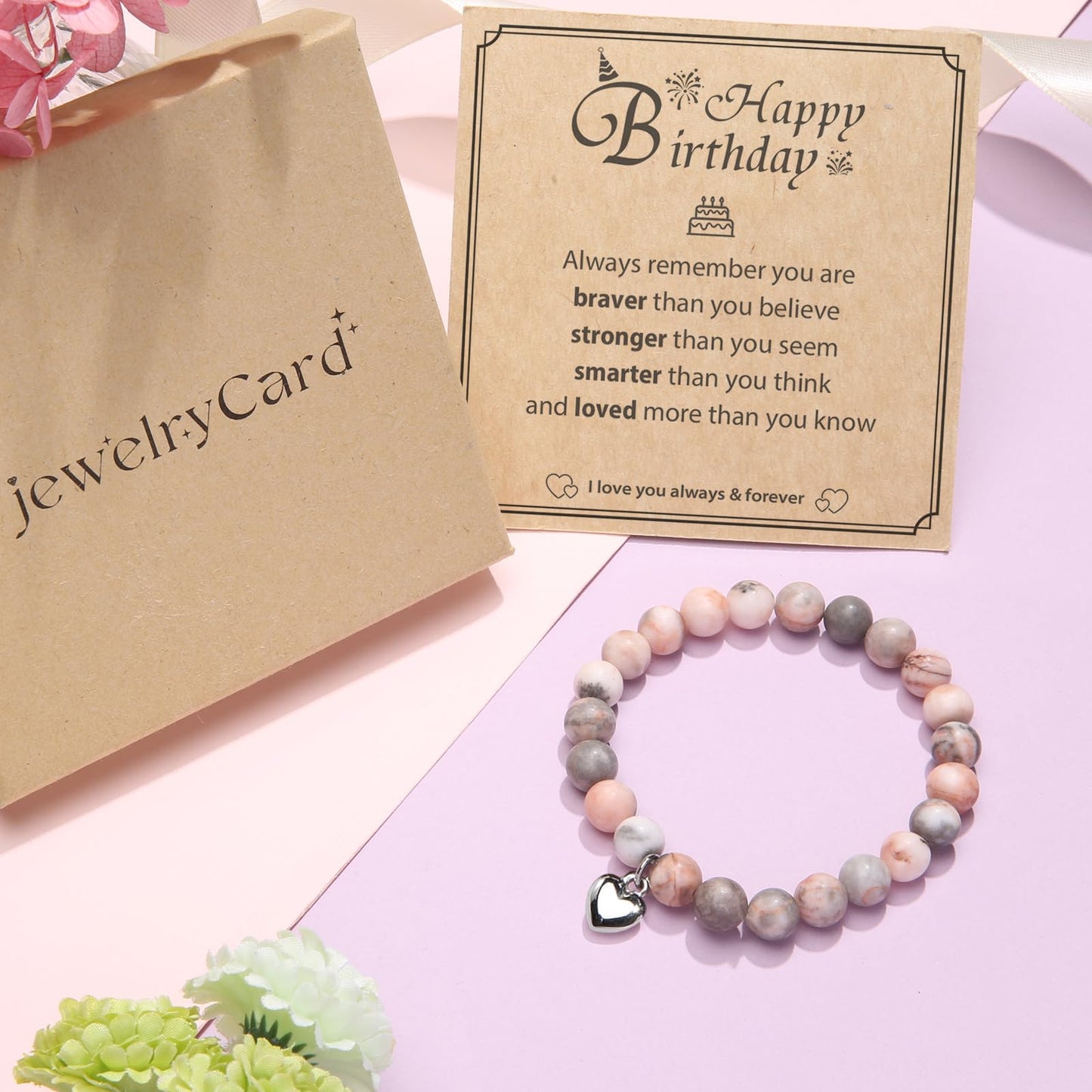jewelrycard 13-60 Birthday Gifts for Women Girls, Natural Stone Bracelet for Women, 13 16 21 40 50 Year old Gifts for Daughter Mom Gradma