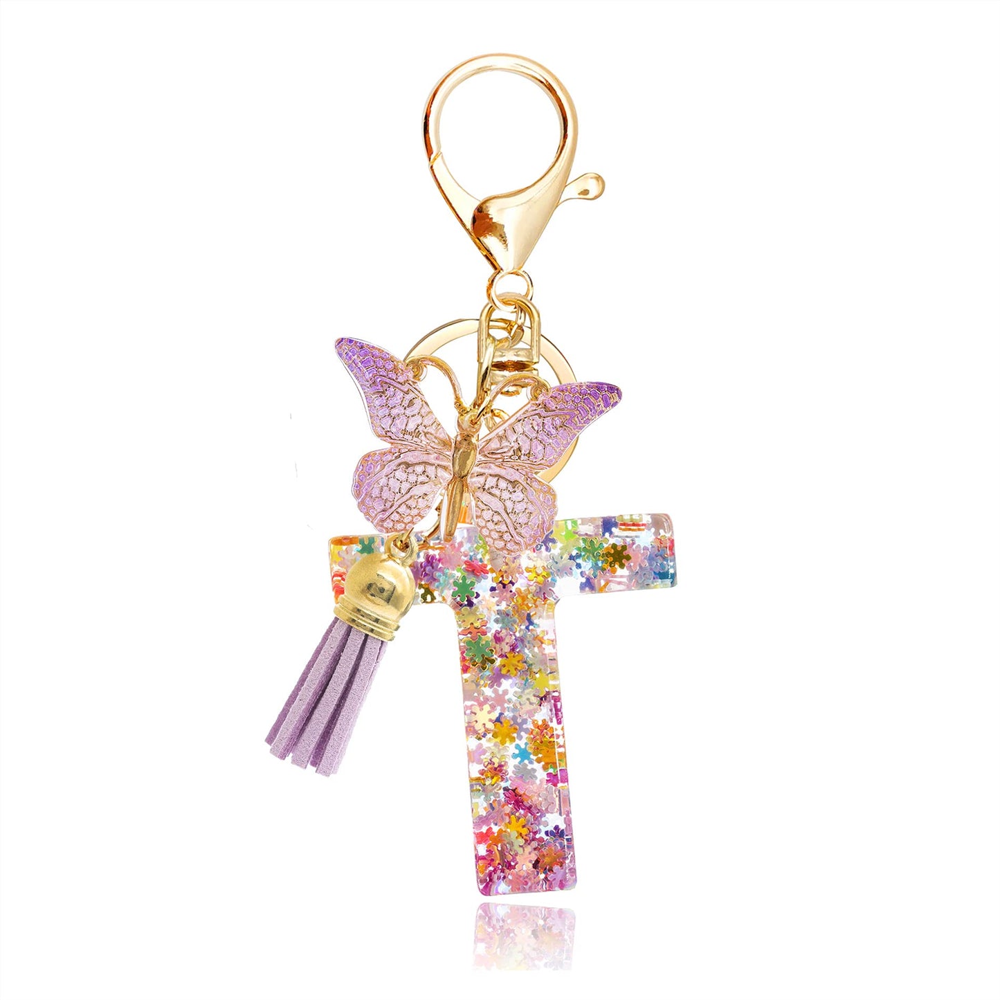 Fashion Alphabet Initial Letter Keychain Tassel Butterfly Pendant Key Ring for Purse Handbags Women Girl