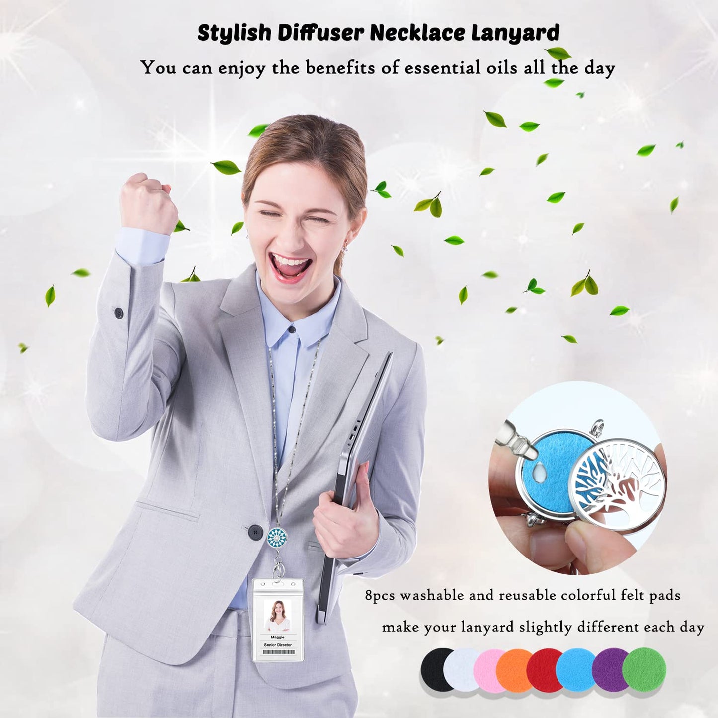 Lanyards for ID Badges Keys Women Cute Teacher Lanyard ID Holder Necklace Silver Chain Fashion Strong Keychain Diffuser Office School Work Jewelry Nurse Teacher Appreciation Gifts Mandala