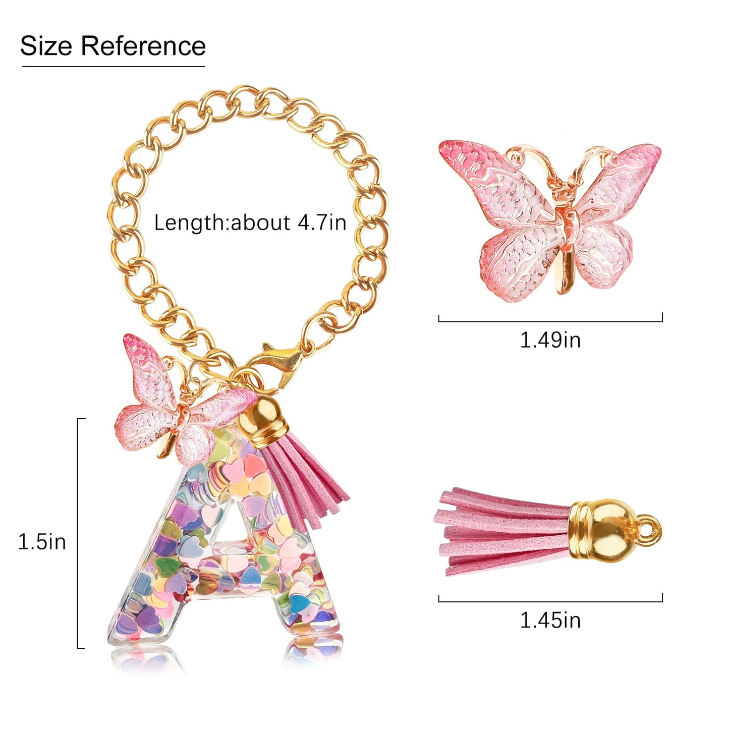 Letter Charm Accessories for Stanley Cup with Handle, Cute Initial Letter A Keychain Handle Charm with Butterfly for Stanley Tumbler for Women Girls