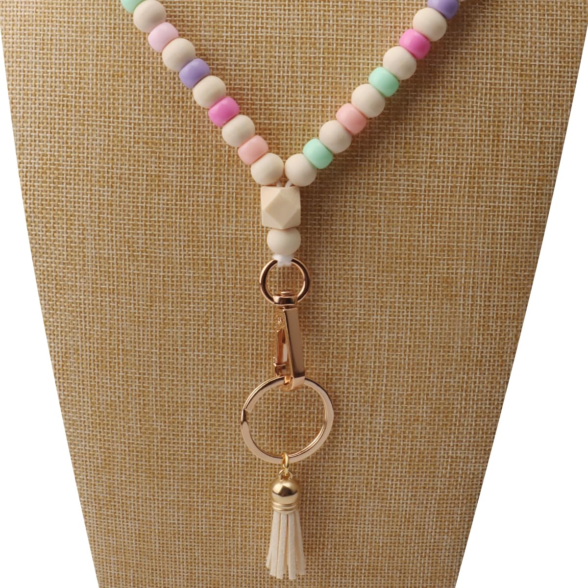 Teacher Lanyard with ID Holder, Fashion Wood Beaded Lanyard for Keys, Super Cute Boho Breakaway Lanyard for Women